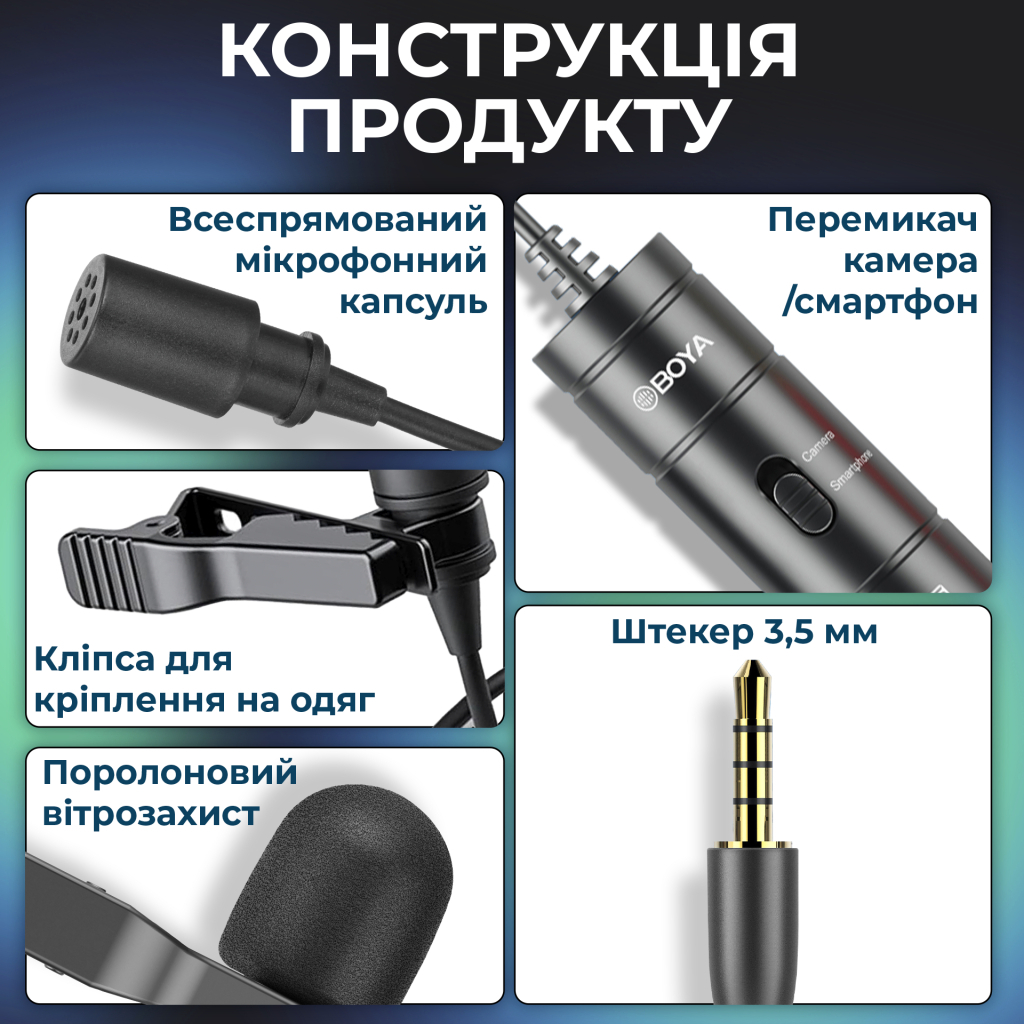 Мікрофон Boya BY-M1S Black (BY-M1S) - фото 9 Мікрофон Boya BY-M1S Black (BY-M1S) - фото 9