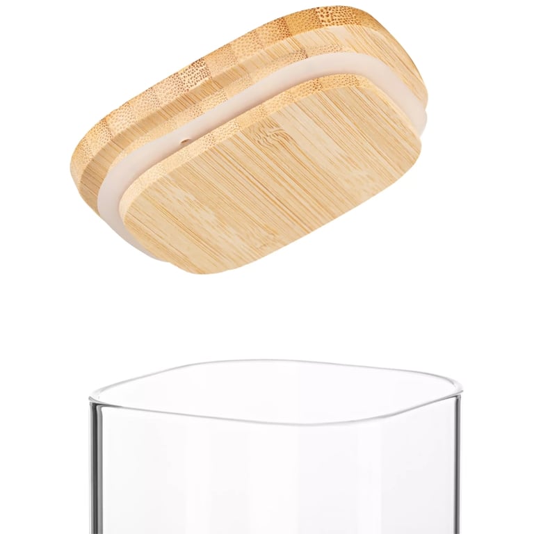 Ємність для сипучих продуктів Ardesto Midori 1300мл, скло, бамбук, квадратна, прозорий (AR1313BBS) - фото 2