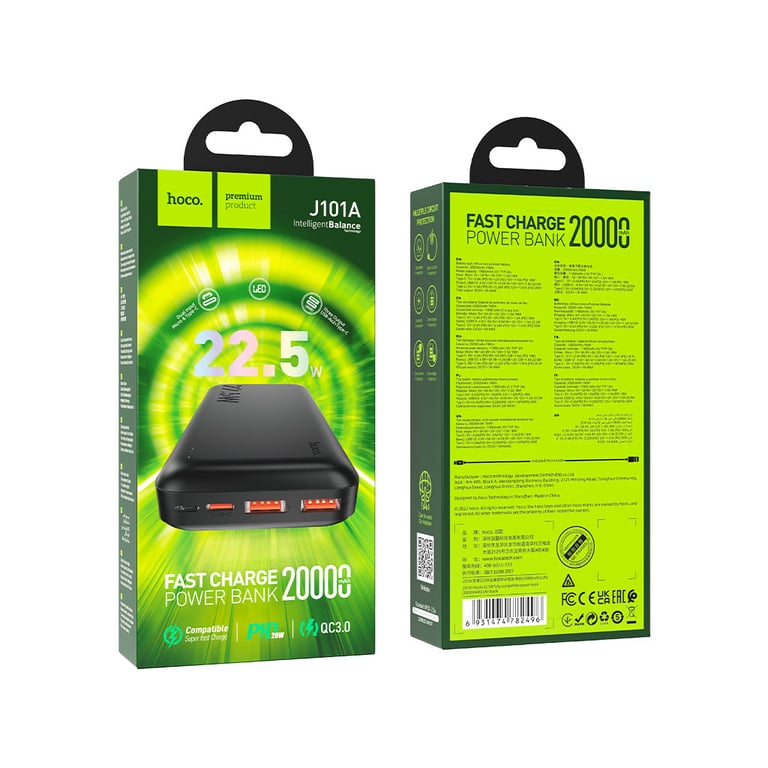 Батарея універсальна HOCO 20000mAh, 22.5W, Black (J101A / 45365) - фото 4