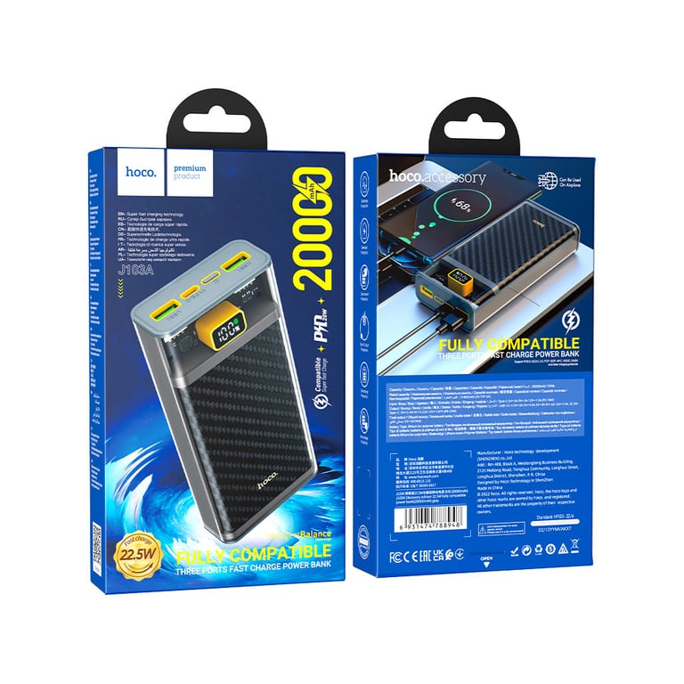 Батарея універсальна HOCO 20000mAh, 22.5W, Black (J103A / 45366) - фото 6