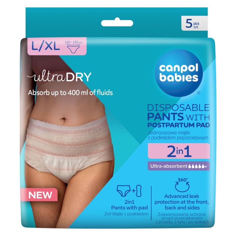 Післяпологові труси Canpol babies 2 в 1 L/XL 5 шт. дихаючі та ультрапоглинаючі, одноразові (78/012) - фото 2