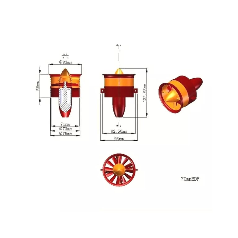 Двигун для дрона JP Hobby EDF Ducted Fan JP Hobby 70mm + 4-6S (7S*) Motor 2250Kv (CW) (JPH-CW) - фото 7