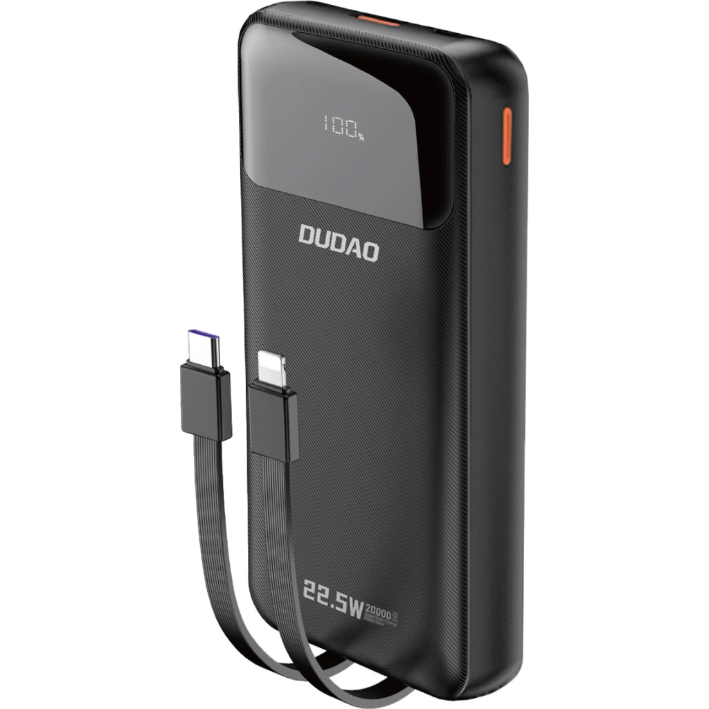 Батарея універсальна Dudao K15Pro 20000mAh PD/22.5W, QC, with built-in cables, Black (6977196682430) - фото 1
