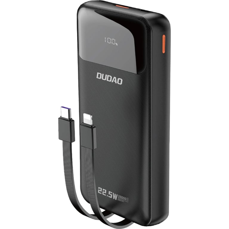 Батарея універсальна Dudao K15Pro 20000mAh PD/22.5W, QC, with built-in cables, Black (6977196682430) - фото 1