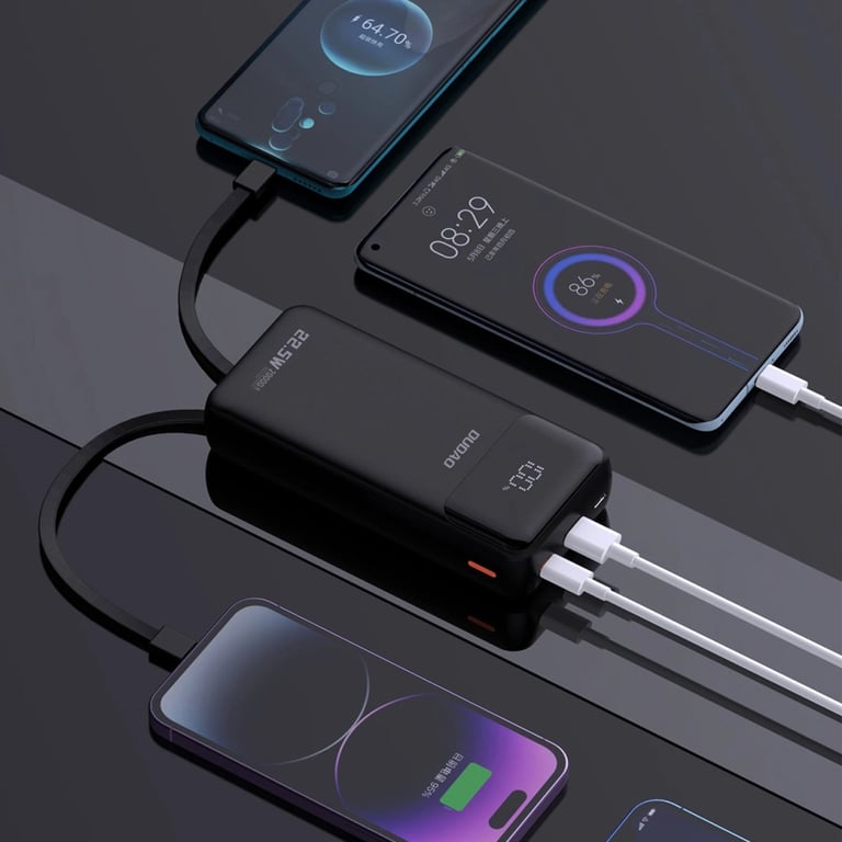 Батарея універсальна Dudao K15Pro 20000mAh PD/22.5W, QC, with built-in cables, Black (6977196682430) - фото 5