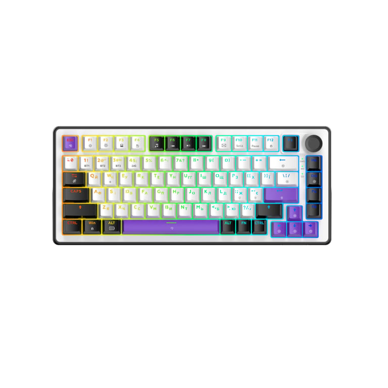 Клавіатура Hator Hellyberry HK75 Mechanical Linear RGB Wireless/Bluetooth/USB UA White/Violet (HK75_wireless) - фото 1