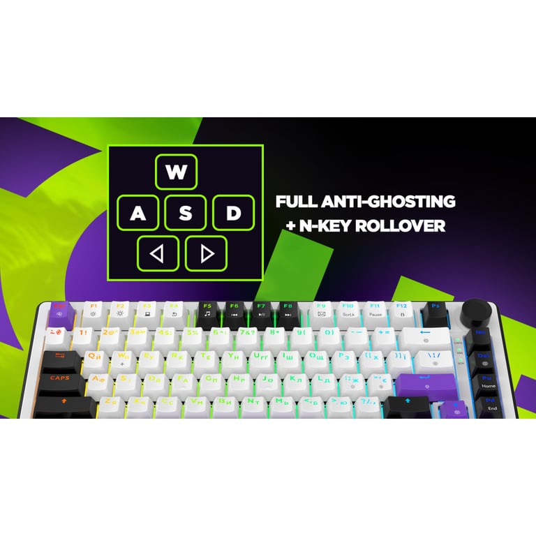Клавіатура Hator Hellyberry HK75 Mechanical Linear RGB Wireless/Bluetooth/USB UA White/Violet (HK75_wireless) - фото 4
