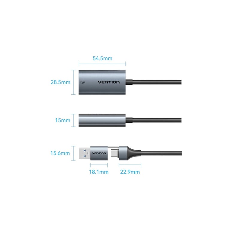 Перехідник USB-C to RJ45 Ethernet 1000Mbps gray VENTION (CFQHB) - фото 2