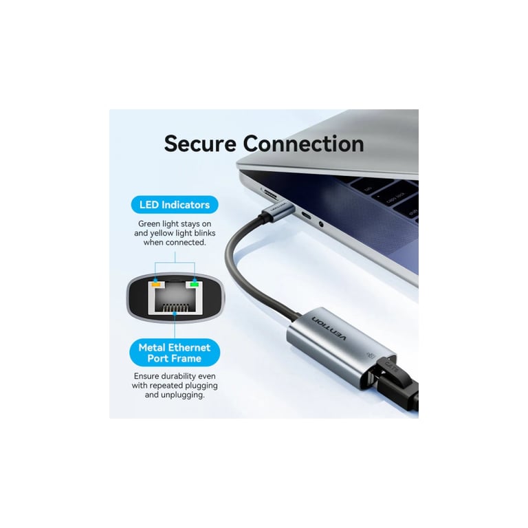 Перехідник USB-C to RJ45 Ethernet 1000Mbps black Vention (CFPHB) - фото 8