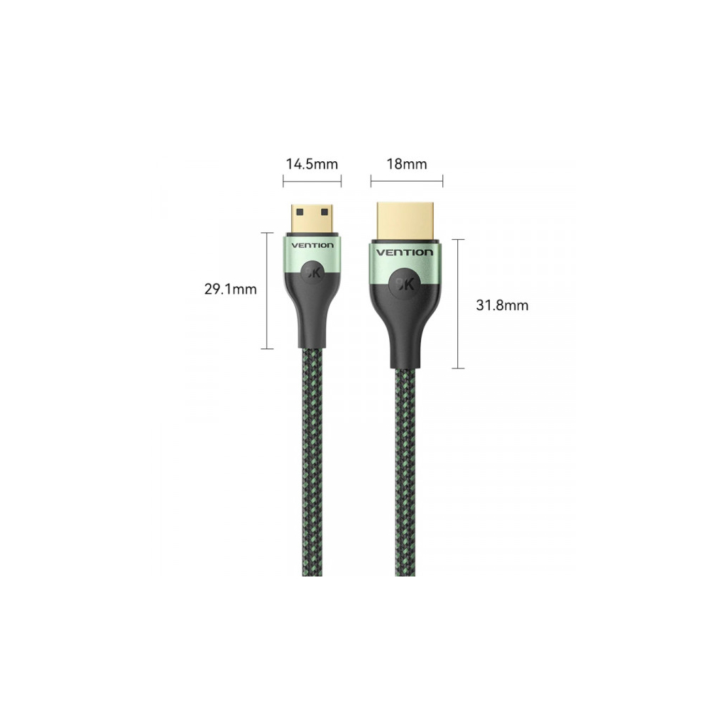Кабель мультимедійний HDMI M to HDMI mini M 1.0m V2.1 8K 60Hz green Vention (AGJGF) - фото 2 Кабель мультимедійний HDMI M to HDMI mini M 1.0m V2.1 8K 60Hz green Vention (AGJGF) - фото 2