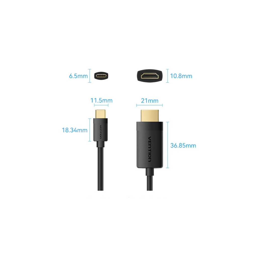 Кабель мультимедійний USB-C to HDMI M 2.0m 4K 60Hz black Vention (CRIBH) - фото 2 Кабель мультимедійний USB-C to HDMI M 2.0m 4K 60Hz black Vention (CRIBH) - фото 2