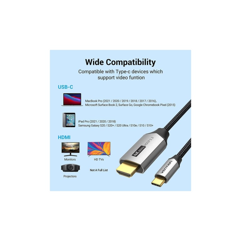 Кабель мультимедійний USB-C to HDMI M 2.0m V2.0 4K 60Hz black Vention (CRBBH) - фото 6