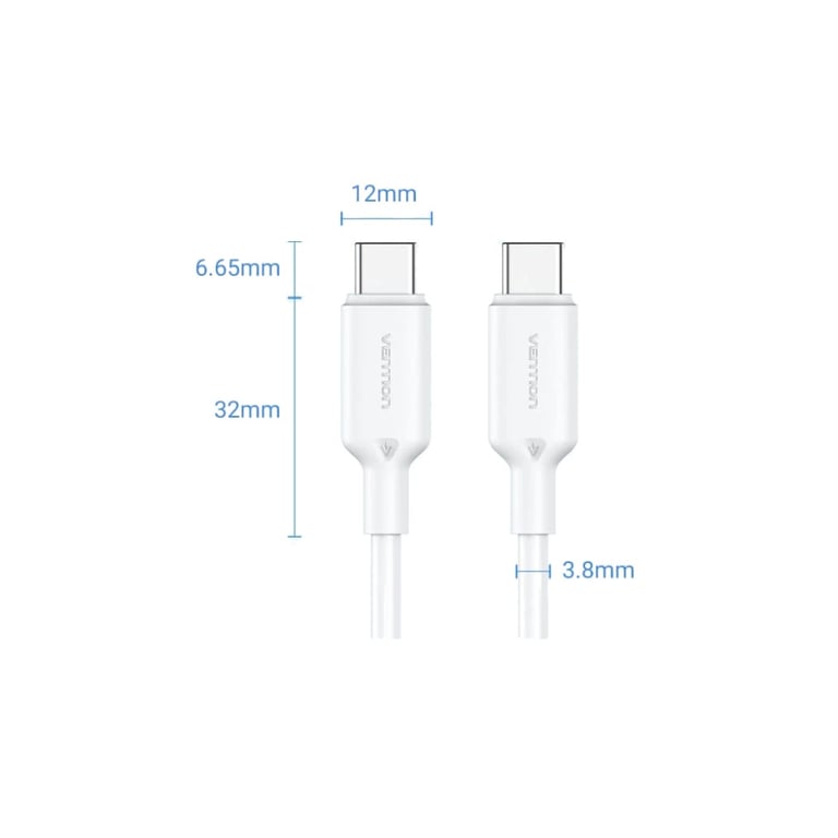 Дата кабель USB-C to USB-C 1.0m 60W white Vention (TRCWF) - фото 2