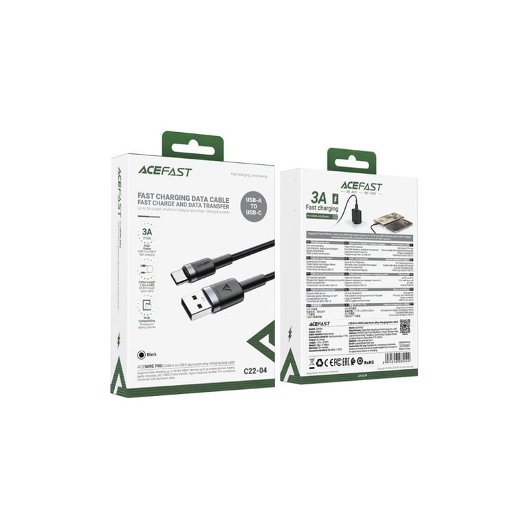 Дата кабель USB 2.0 AM to USB-C 1.2m 60W black Acefast (6974316285144) - фото 4