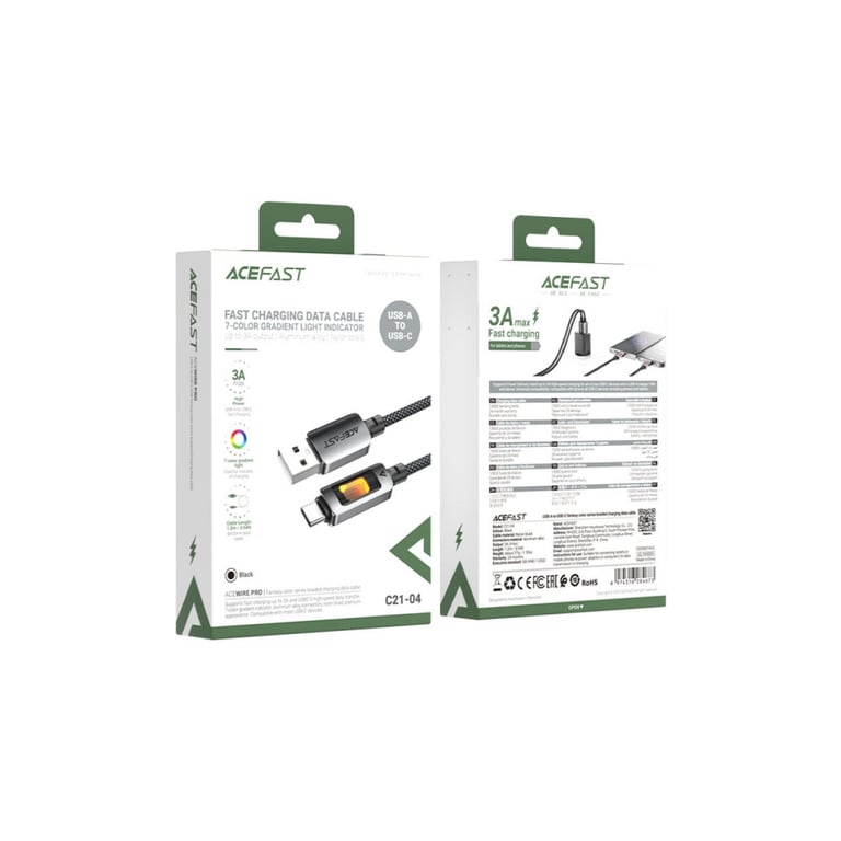Дата кабель USB 2.0 AM to USB-C 1.2m 60W black Acefast (6974316284673) - фото 4