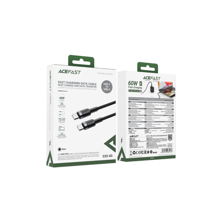 Дата кабель USB-C to USB-C 1.2m 60W black Acefast (6974316285137) - фото 4