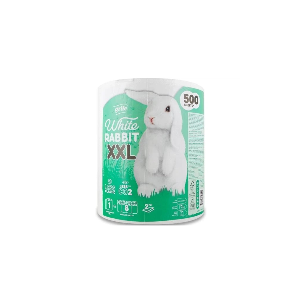Паперові рушники Grite White Rabbit XXL 2 шари 500 відривів 1 рулон (4770023346091) - фото 1
