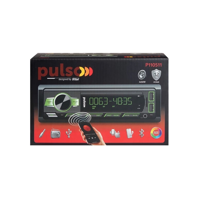 Автомагнітола PULSO RGB, USB, FM, RCA, LCD-дисплей, 4х50 Вт (P110511) - фото 5