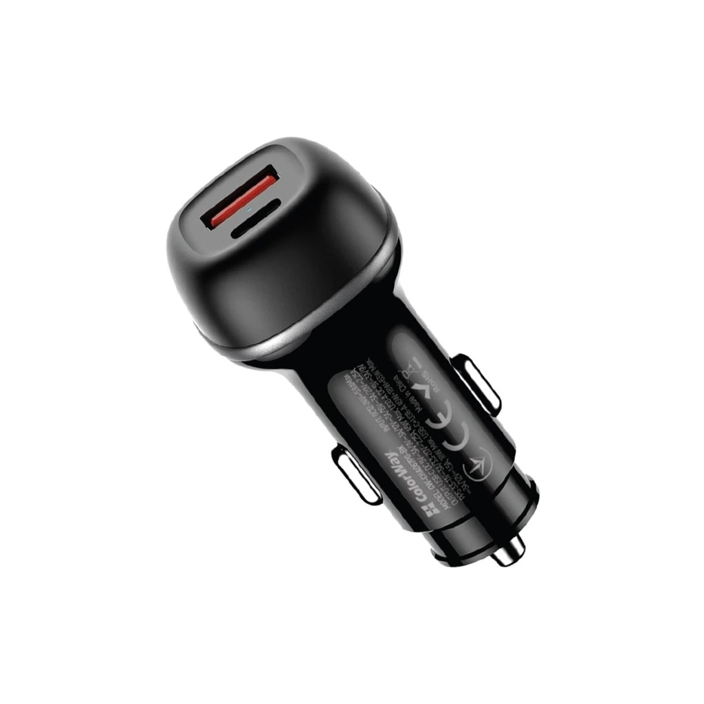 Зарядний пристрій ColorWay USB-C PD45W + USB QC3.0 car adapter (CW-CHA067PD-BK) - фото 1