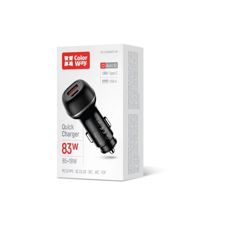 Зарядний пристрій ColorWay USB-C PD65W + USB QC3.0 car adapter (CW-CHA068PD-BK) - фото 5