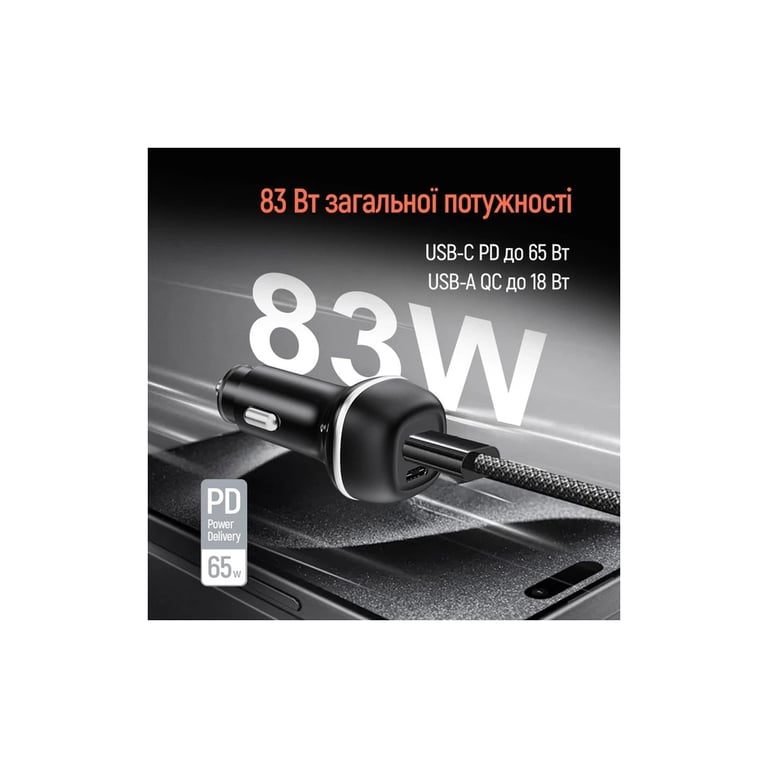 Зарядний пристрій ColorWay USB-C PD65W + USB QC3.0 car adapter (CW-CHA068PD-BK) - фото 7
