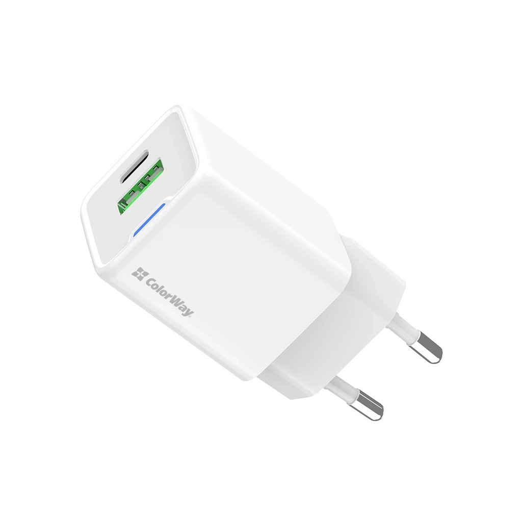Зарядний пристрій ColorWay USB-C PD20W + 1xUSB QC4.0 white (CW-CHS062PD-WT) - фото 1 Зарядний пристрій ColorWay USB-C PD20W + 1xUSB QC4.0 white (CW-CHS062PD-WT) - фото 1