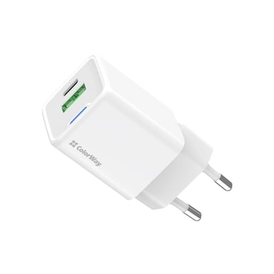 Зарядний пристрій ColorWay USB-C PD20W + 1xUSB QC4.0 white (CW-CHS062PD-WT) - фото 1