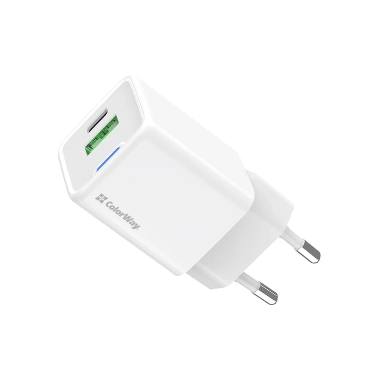 Зарядний пристрій ColorWay USB-C PD20W + 1xUSB QC4.0 white (CW-CHS062PD-WT) - фото 1