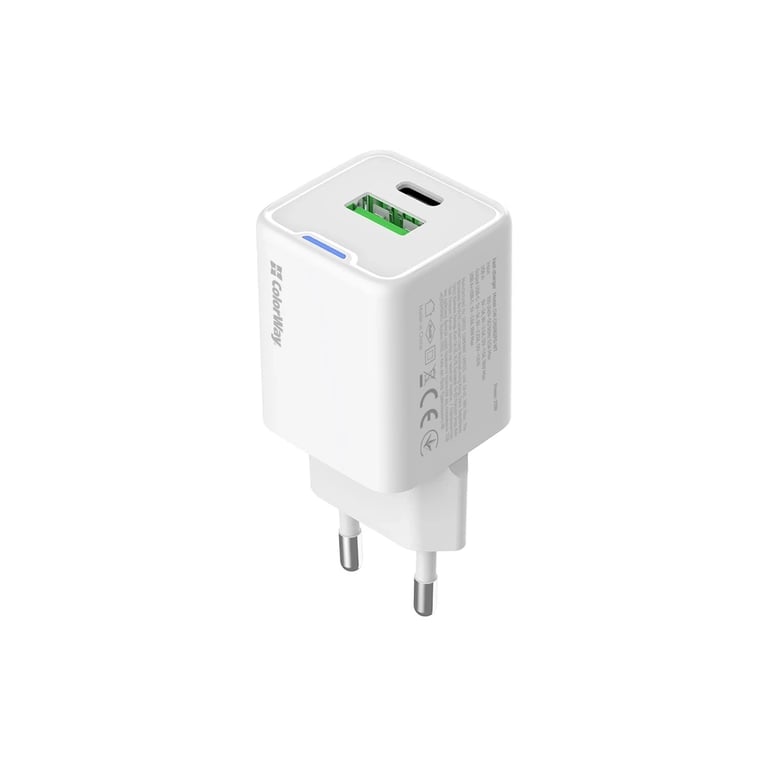 Зарядний пристрій ColorWay USB-C PD20W + 1xUSB QC4.0 white (CW-CHS062PD-WT) - фото 2