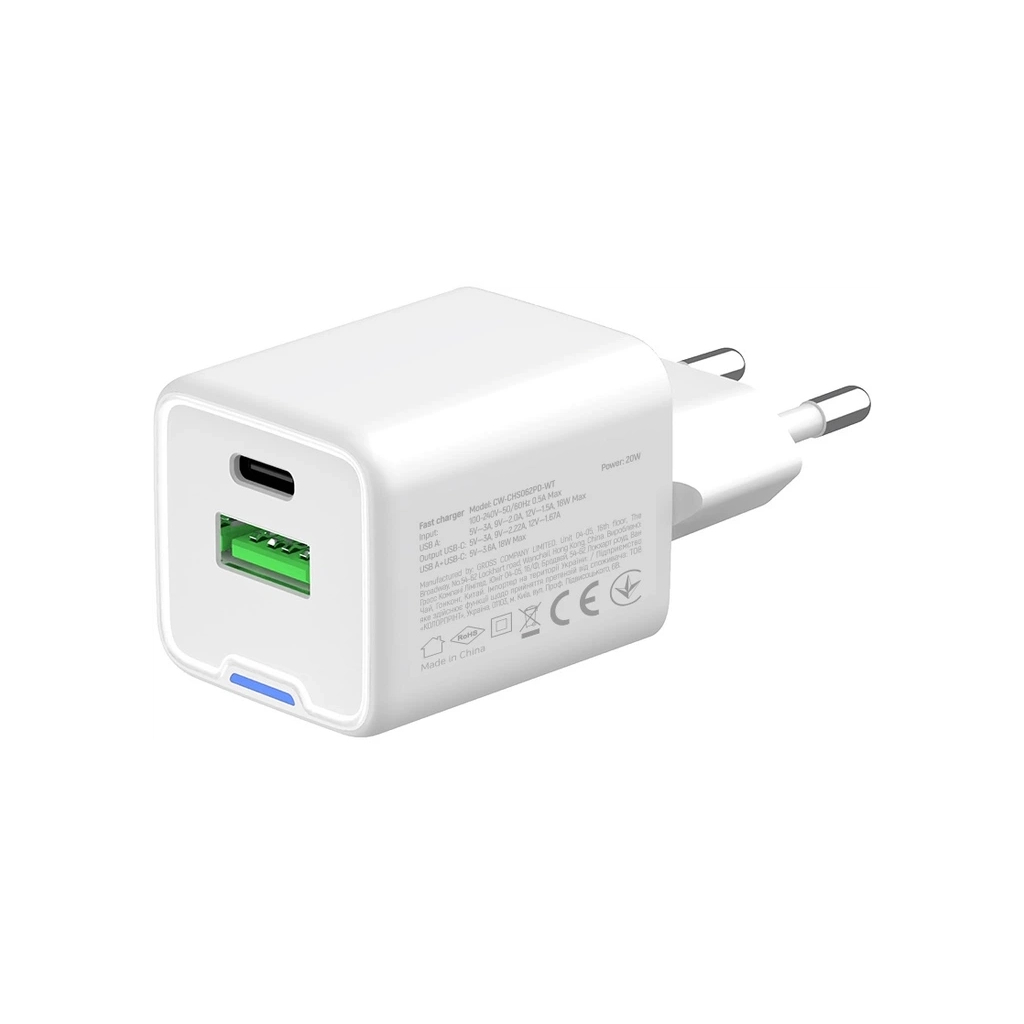 Зарядний пристрій ColorWay USB-C PD20W + 1xUSB QC4.0 white (CW-CHS062PD-WT) - фото 5 Зарядний пристрій ColorWay USB-C PD20W + 1xUSB QC4.0 white (CW-CHS062PD-WT) - фото 5