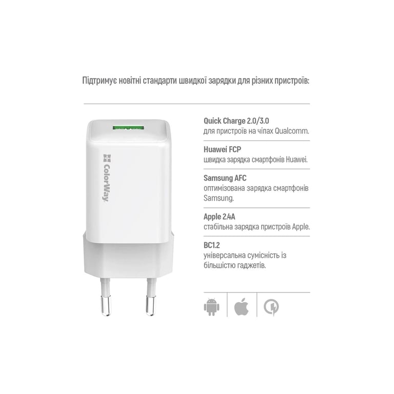 Зарядний пристрій ColorWay USB QC3.0 18W white (CW-CHS063Q-WT) - фото 7