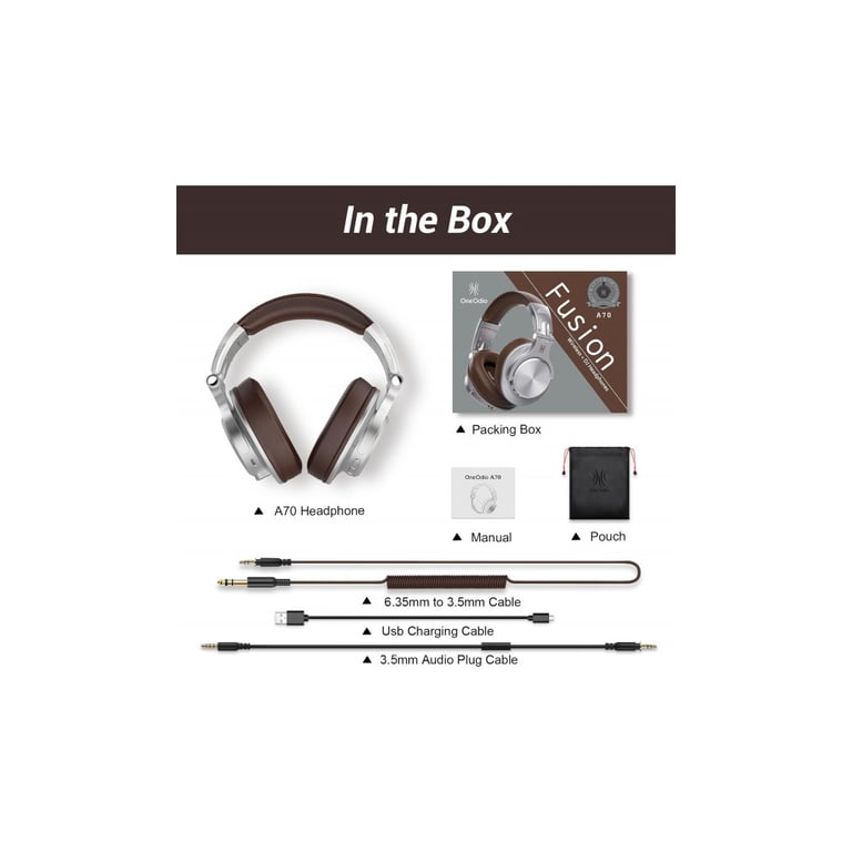 Навушники OneOdio Fusion A70 Bluetooth+3,5мм/6,35мм Silver/Brown (A70 Silver Brown) - фото 3