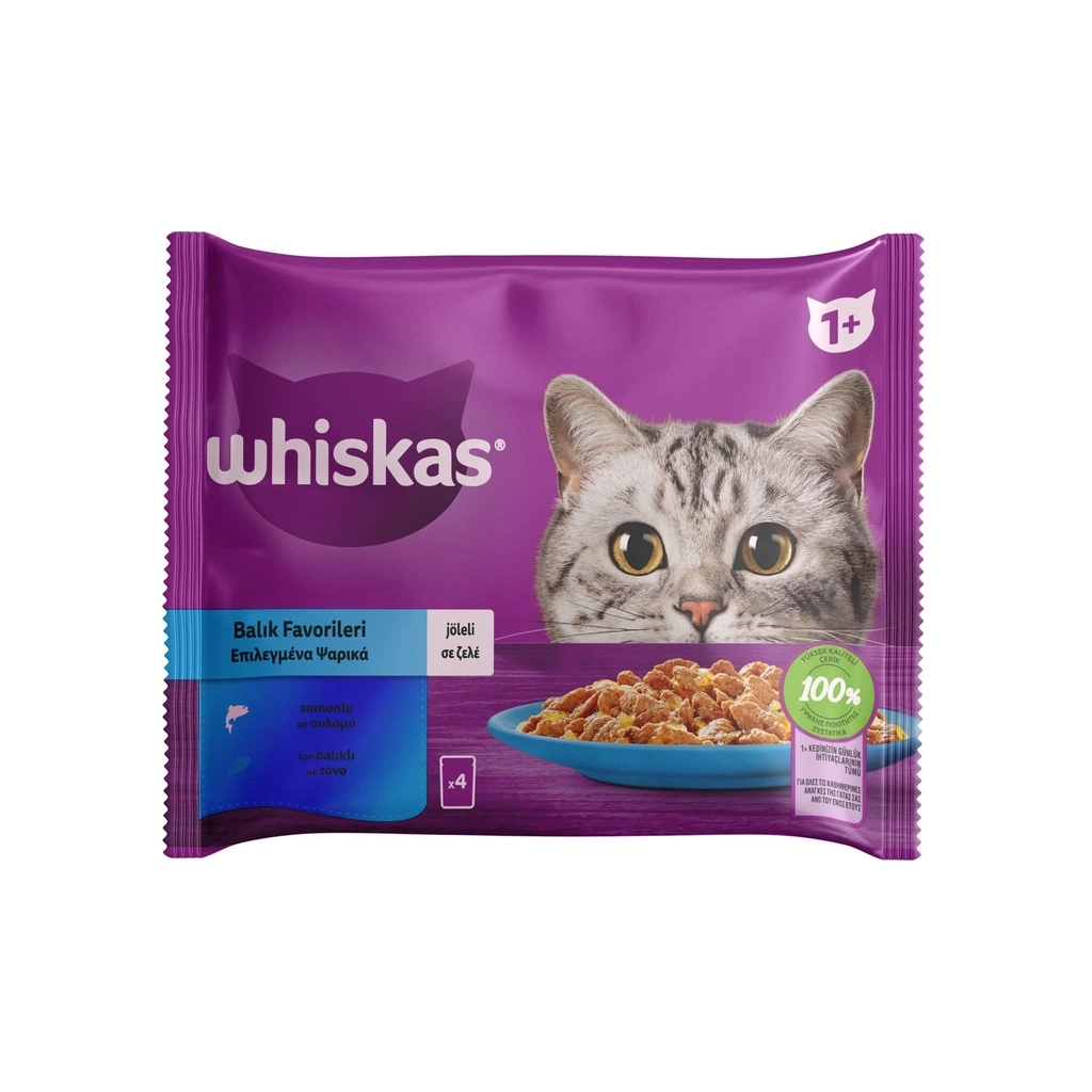 Вологий корм для кішок Whiskas тунець, лосось в желе 4х85 г (8410136025433) - фото 1 Вологий корм для кішок Whiskas тунець, лосось в желе 4х85 г (8410136025433) - фото 1