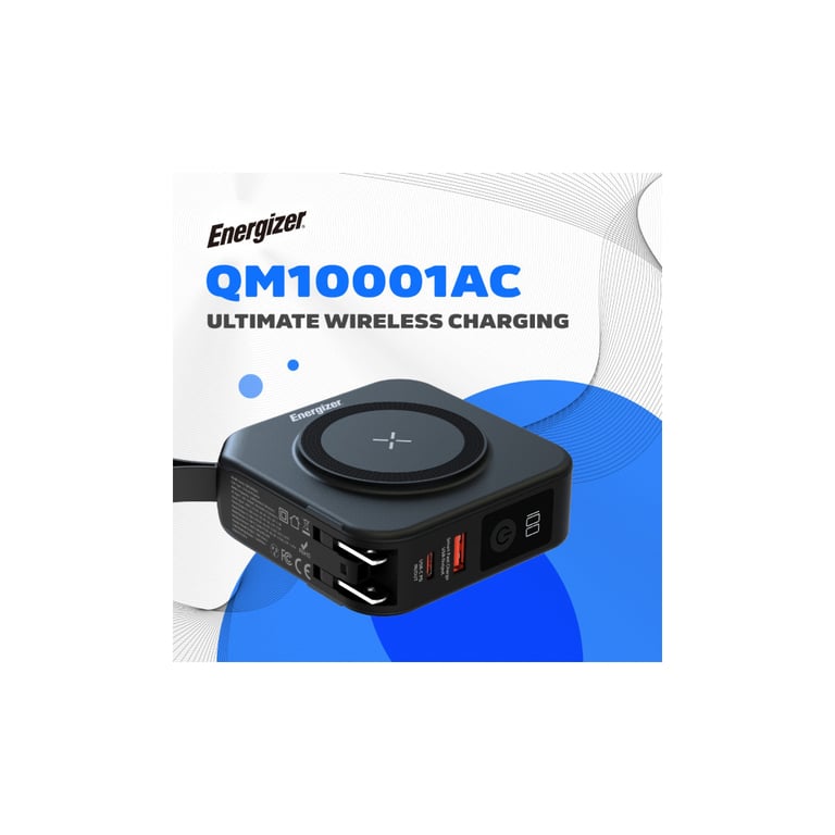 Батарея універсальна Energizer Magnetic Wireless 10000mAh 20W PD, AC зарядка, QI/15W, built-in USB-C (QM10001AC) - фото 6