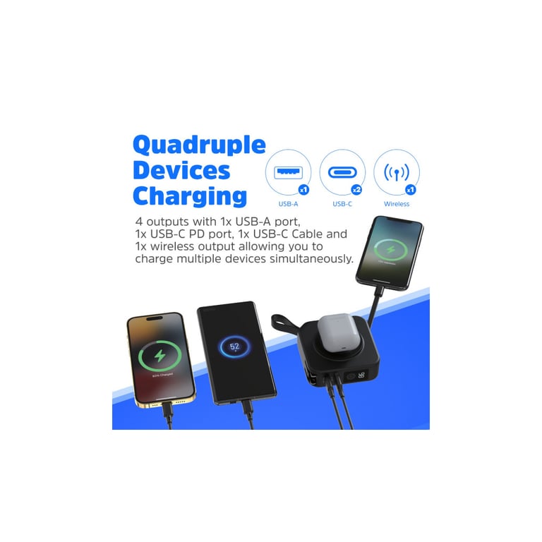 Батарея універсальна Energizer Magnetic Wireless 10000mAh 20W PD, AC зарядка, QI/15W, built-in USB-C (QM10001AC) - фото 8