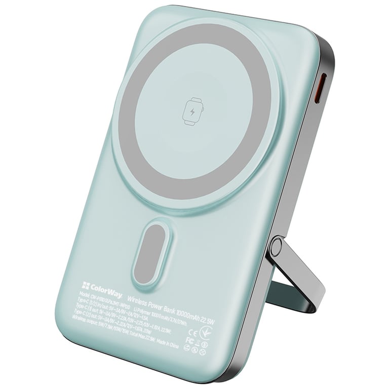 Батарея універсальна ColorWay 10 000 mAh PD/22.5W, 15W MagSafe & Watch Wireless Aquamarine (CW-PB100LPA2MT-WPDD) - фото 2
