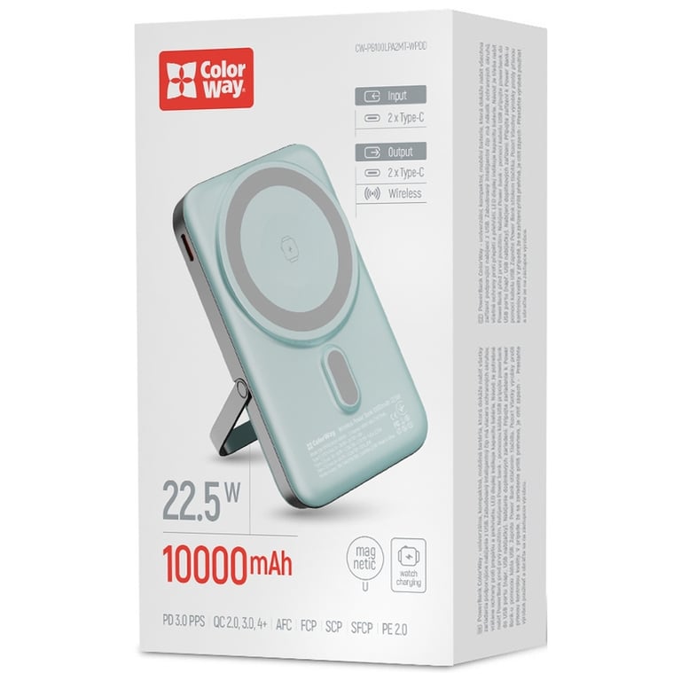 Батарея універсальна ColorWay 10 000 mAh PD/22.5W, 15W MagSafe & Watch Wireless Aquamarine (CW-PB100LPA2MT-WPDD) - фото 5