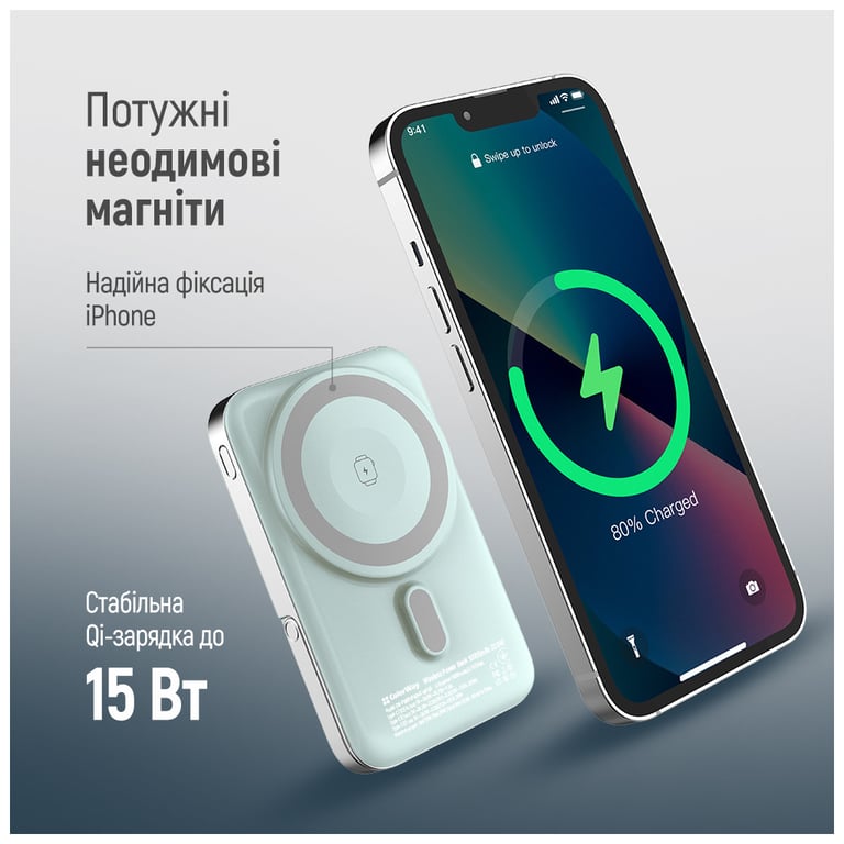Батарея універсальна ColorWay 10 000 mAh PD/22.5W, 15W MagSafe & Watch Wireless Aquamarine (CW-PB100LPA2MT-WPDD) - фото 9