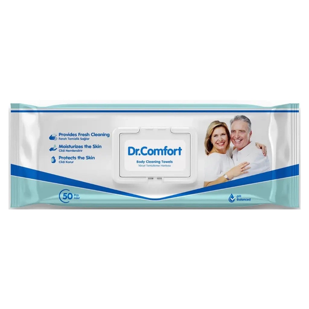 Вологі рукавички для миття всього тіла Dr.Comfort 21*24 см з клапоном 50 шт (8680131207770) - фото 1