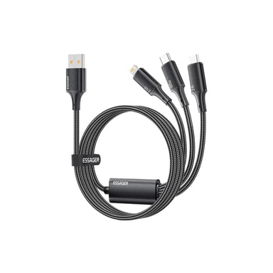 Дата кабель USB 2.0 AM to Lightning + Micro 5P + USB-C 1.2m 100W Essager (EXCMTL-JJ01-P) - фото 1