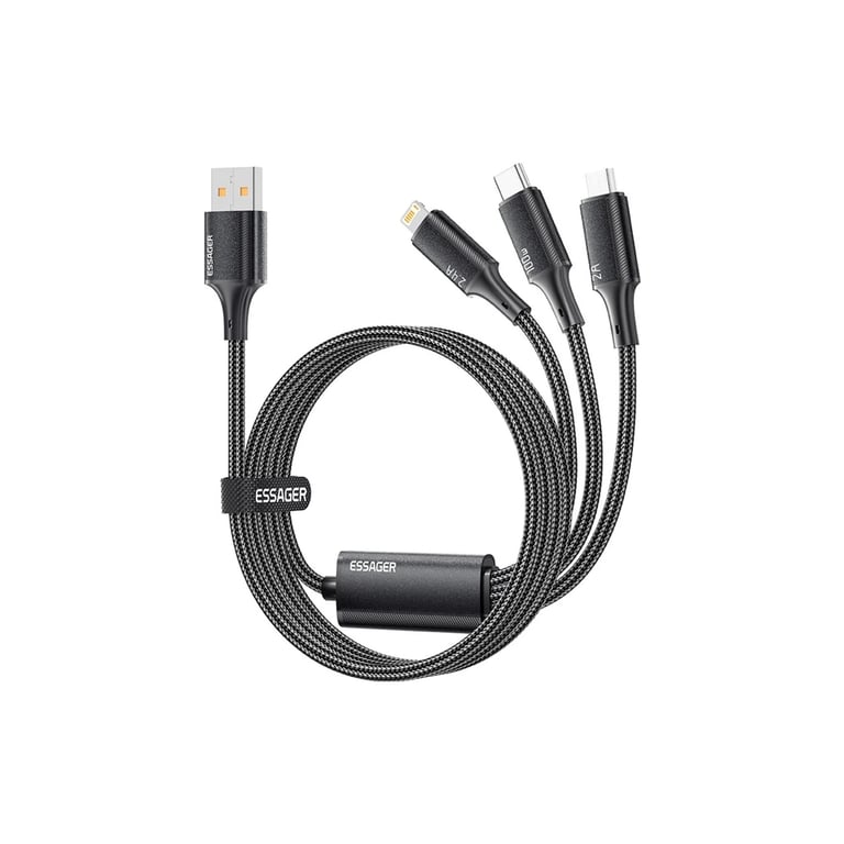Дата кабель USB 2.0 AM to Lightning + Micro 5P + USB-C 1.2m 100W Essager (EXCMTL-JJ01-P) - фото 1