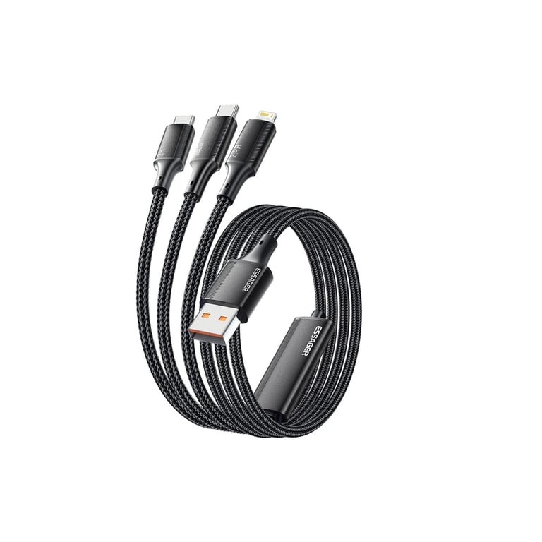 Дата кабель USB 2.0 AM to Lightning + Micro 5P + USB-C 1.2m 100W Essager (EXCMTL-JJ01-P) - фото 2