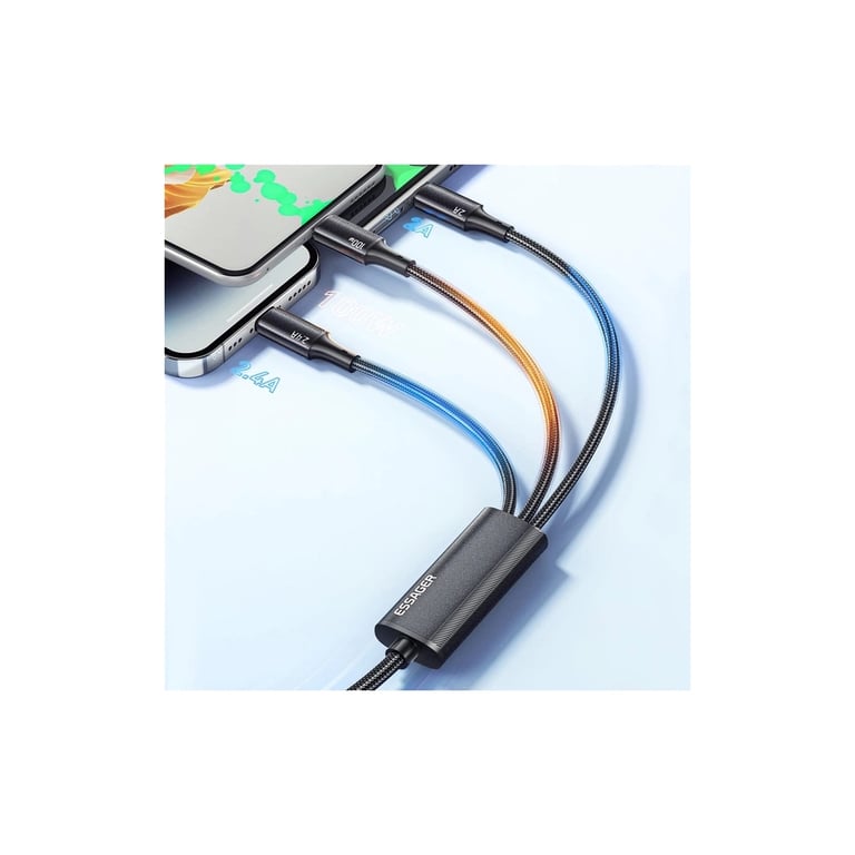 Дата кабель USB 2.0 AM to Lightning + Micro 5P + USB-C 1.2m 100W Essager (EXCMTL-JJ01-P) - фото 5