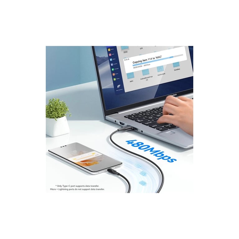 Дата кабель USB 2.0 AM to Lightning + Micro 5P + USB-C 1.2m 100W Essager (EXCMTL-JJ01-P) - фото 7