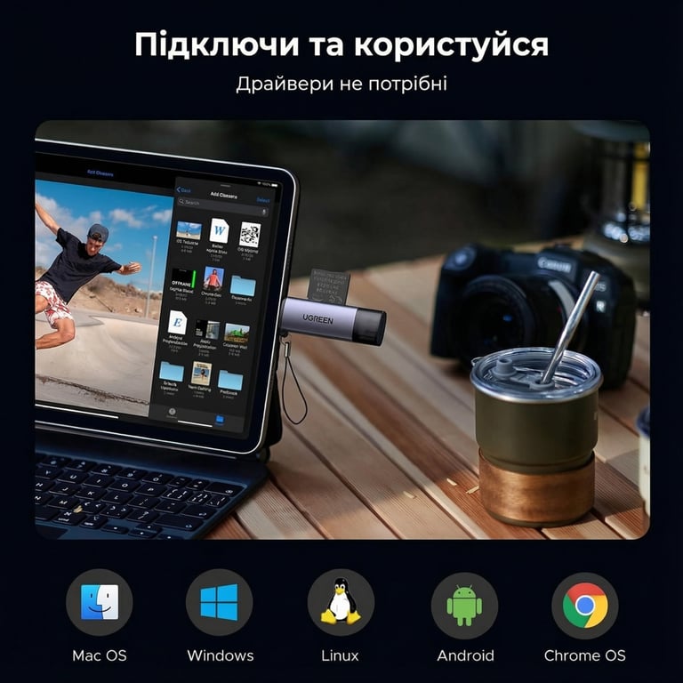Зчитувач флеш-карт Ugreen USB-C + USB to TF/SD 3.0 CM185 gray (50706) - фото 5
