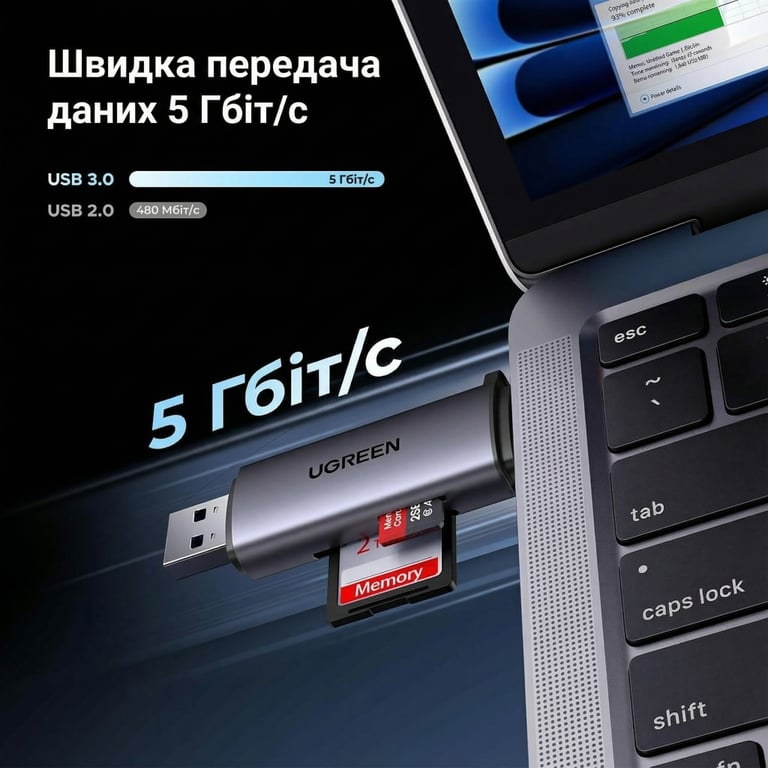 Зчитувач флеш-карт Ugreen USB-C + USB to TF/SD 3.0 CM185 gray (50706) - фото 9