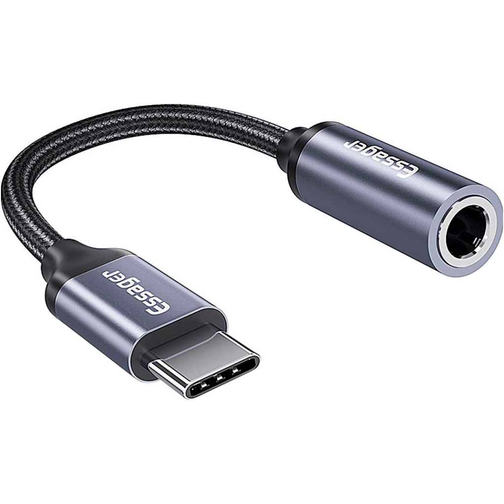Перехідник USB-C M to 3.5mm F 0.12m gray Essager (EZJE01-0G) - фото 1