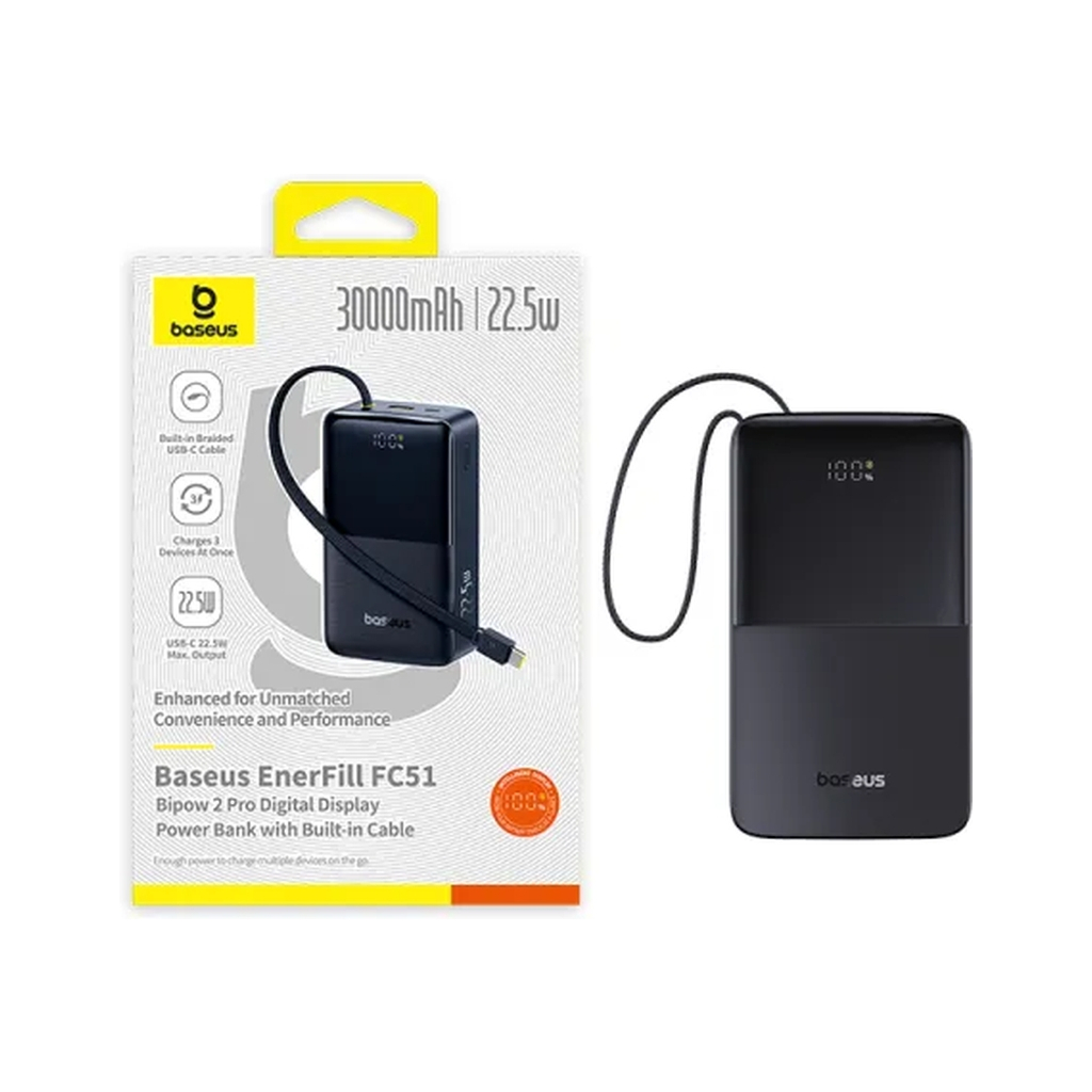 Батарея універсальна Baseus EnerFill FC51 Bipow2 Pro 30000mAh 22,5W build cab.USB-C black (E0028100) - фото 6 Батарея універсальна Baseus EnerFill FC51 Bipow2 Pro 30000mAh 22,5W build cab.USB-C black (E0028100) - фото 6
