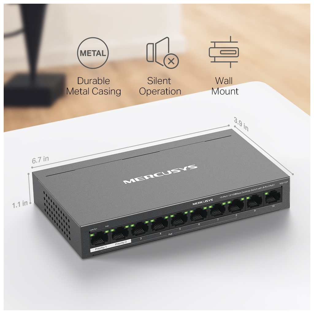 Комутатор мережевий Mercusys MS110P - фото 10 Комутатор мережевий Mercusys MS110P - фото 10