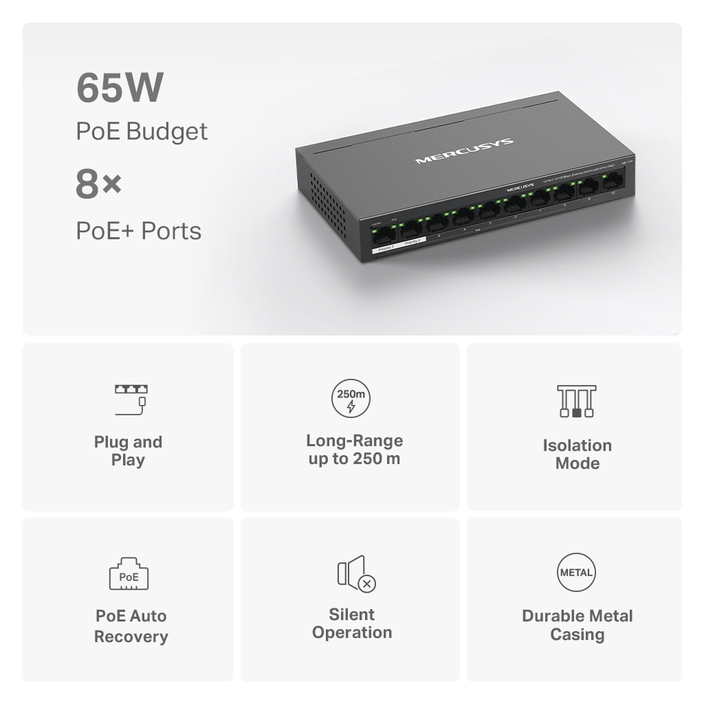 Комутатор мережевий Mercusys MS110P - фото 4 Комутатор мережевий Mercusys MS110P - фото 4